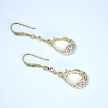 White Cat Eye Stone Drop Dangle Bridal Earrings, Crystal Bridal Earrings, Statement Earrings Cz